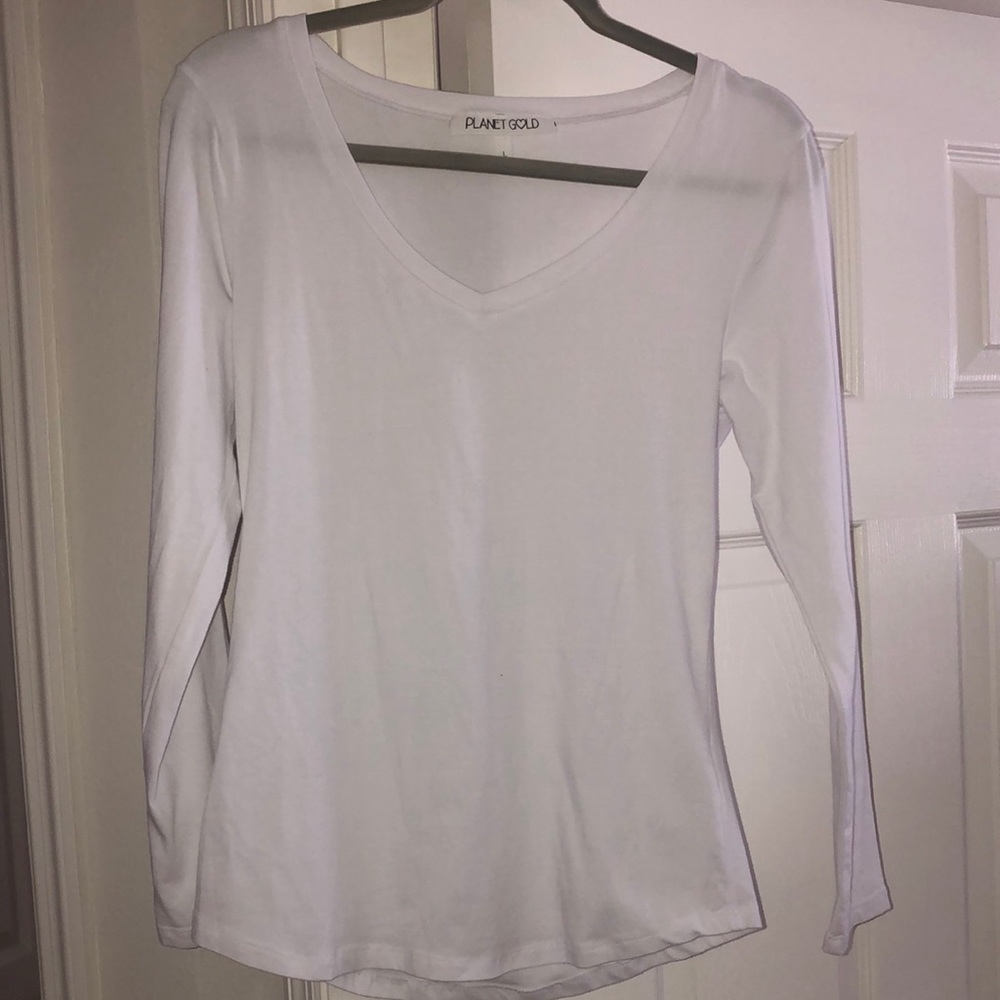 Women’s White long sleeve v neck top Planet Gold L
